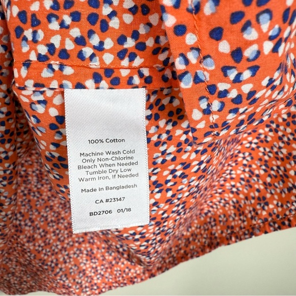 Talbots Top Womens 2X Short Sleeve Floral Blouse Orange Blue White Cotton Casual - Picture 6 of 8